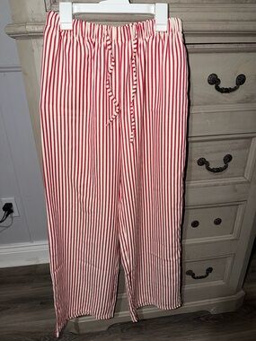 Red and Cream Striped Linen Pants